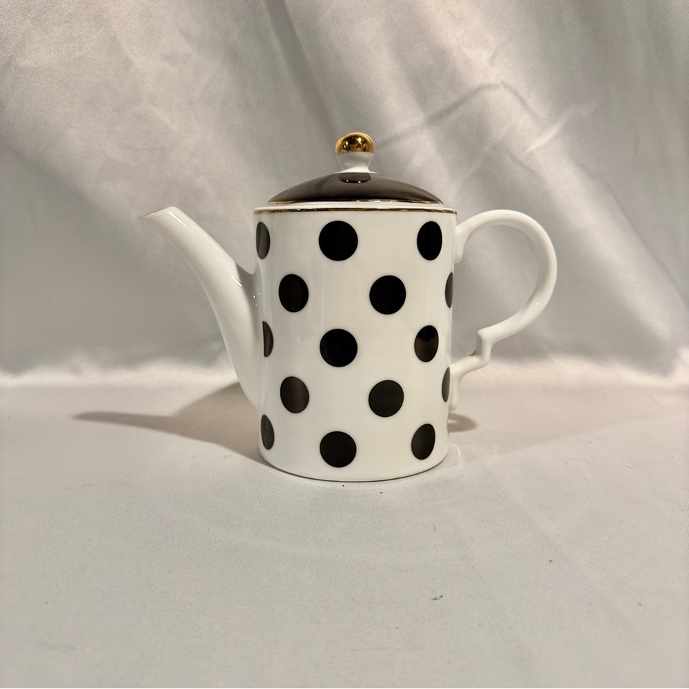 Vintage Black and White Polka Dot Porcelain Coffee Pot